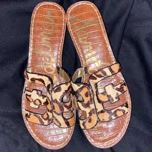 Cork slides by Sam Edelman, animal print hair calf upper